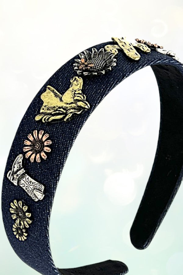 WESTERN THEME DENIM HEADBAND