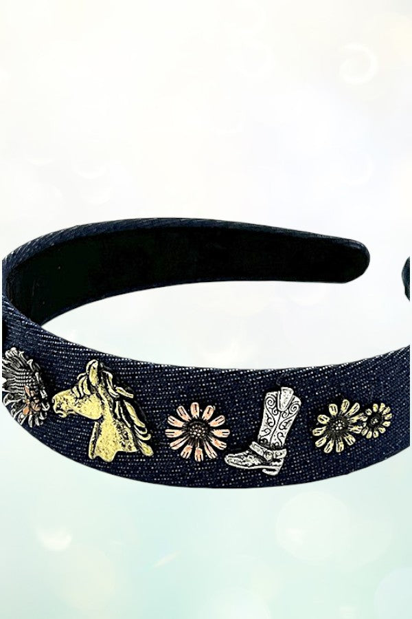 WESTERN THEME DENIM HEADBAND