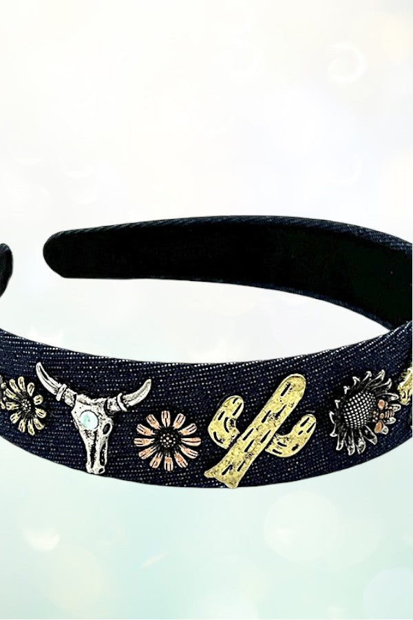 WESTERN THEME DENIM HEADBAND