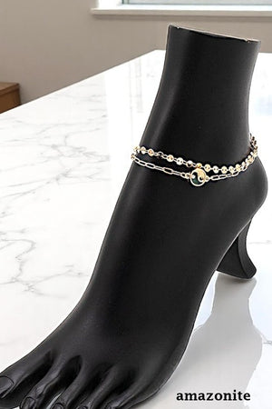 ROUND SEMI PRECIOUS STONE ANKLET SET