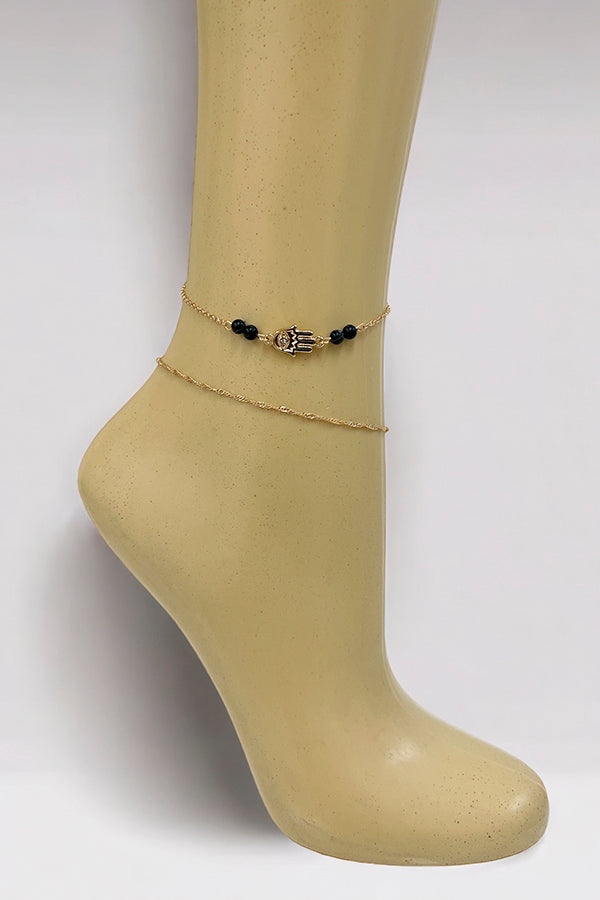 Hamsa Hand Bead Anklet