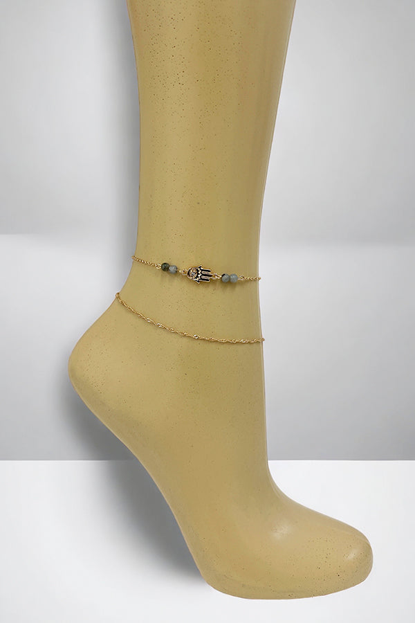 Hamsa Hand Bead Anklet