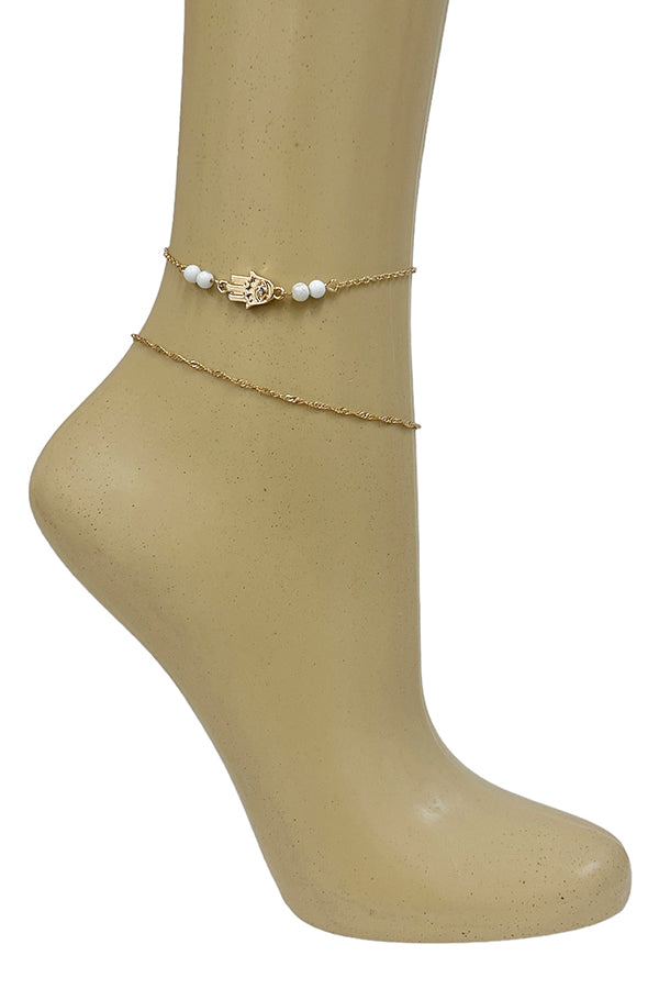 Hamsa Hand Bead Anklet