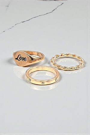 LOVE ETCHED STACKABLE RING SET