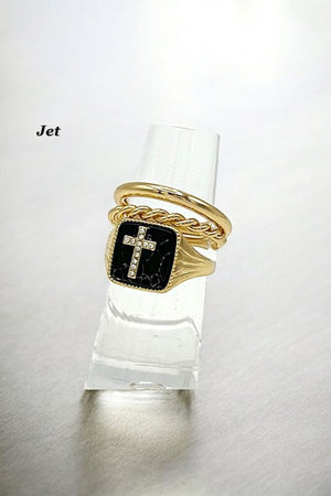 Semi Precious Stone Cross Accent Ring Set