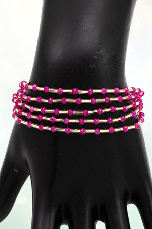 FACETED GLASS BEAD MULTI STRAND STRETCH BRACELET