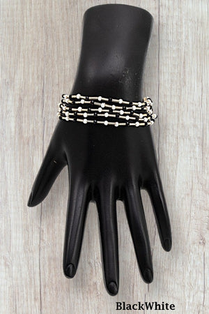 FACETED GLASS BEAD MULTI STRAND STRETCH BRACELET