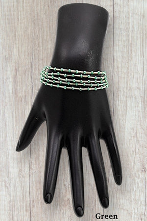FACETED GLASS BEAD MULTI STRAND STRETCH BRACELET