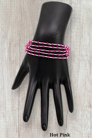 FACETED GLASS BEAD MULTI STRAND STRETCH BRACELET