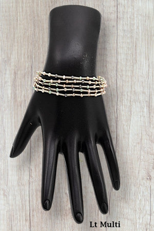 FACETED GLASS BEAD MULTI STRAND STRETCH BRACELET