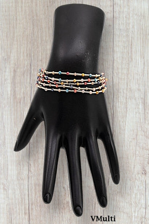 FACETED GLASS BEAD MULTI STRAND STRETCH BRACELET