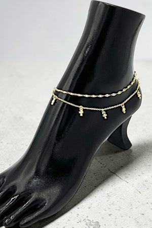 RHINESTONE ACCENT MULTI CROSS DANGLE LAYERED CHAIN ANKLET