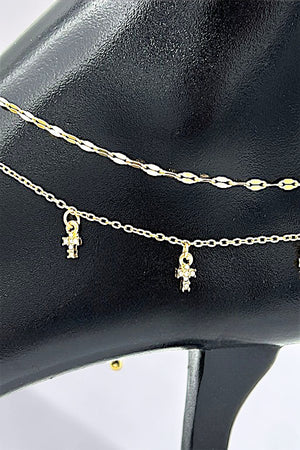 RHINESTONE ACCENT MULTI CROSS DANGLE LAYERED CHAIN ANKLET