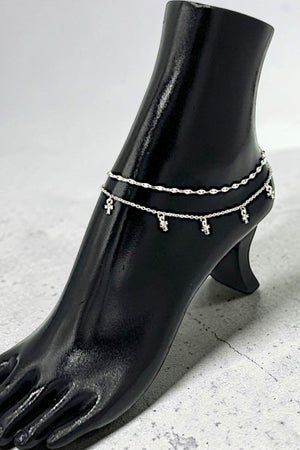 RHINESTONE ACCENT MULTI CROSS DANGLE LAYERED CHAIN ANKLET