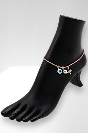 EVIL EYE CHARMS DANGLE BEADED ANKLET