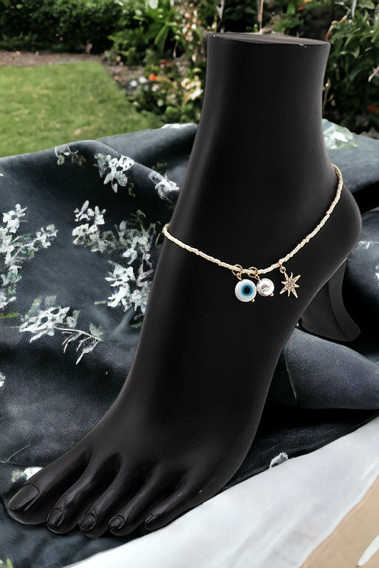 Evil Eye Bead Charm Anklet