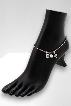 EVIL EYE CHARMS DANGLE BEADED ANKLET