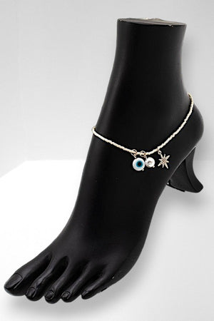EVIL EYE CHARMS DANGLE BEADED ANKLET
