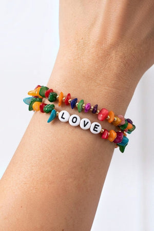 SEMI PRECIOUS STONE BEADS LOVE BRACELET SET