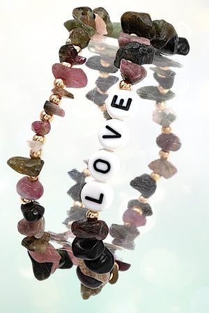 SEMI PRECIOUS STONE BEADS LOVE BRACELET SET