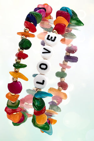 SEMI PRECIOUS STONE BEADS LOVE BRACELET SET