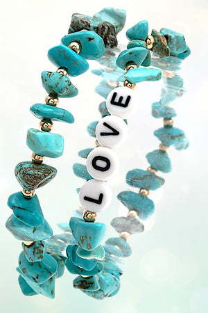 SEMI PRECIOUS STONE BEADS LOVE BRACELET SET