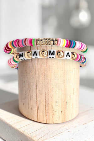 MAMA CUBE BEAD STATIONED DISK BEADED BRACELET SET