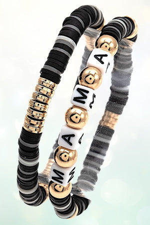 MAMA CUBE BEAD STATIONED DISK BEADED BRACELET SET