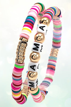 MAMA CUBE BEAD STATIONED DISK BEADED BRACELET SET