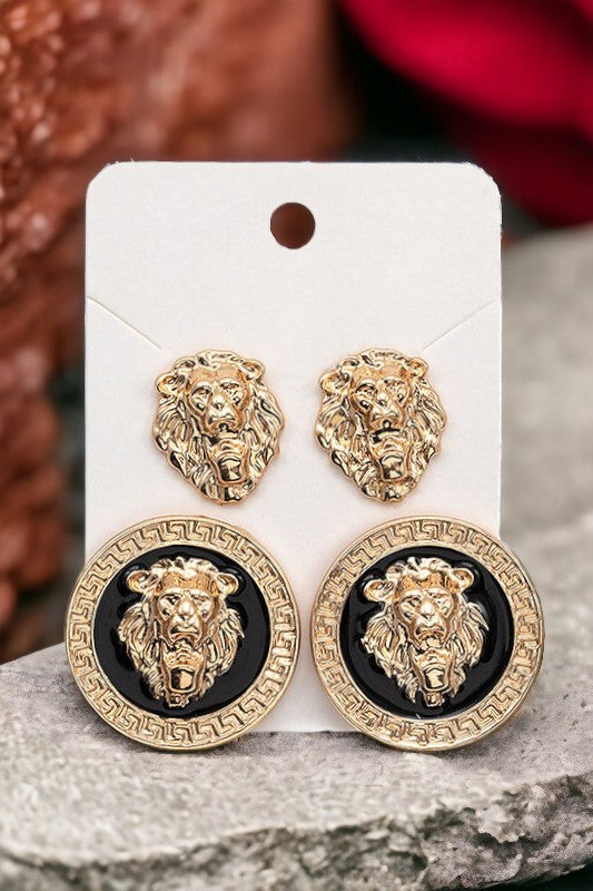 Lion Head Post Earring Set