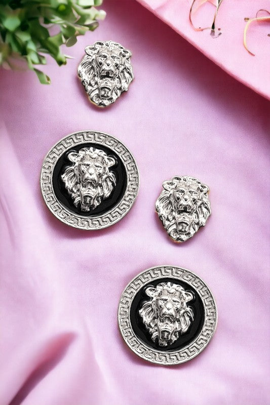 Lion Head Post Earring Set