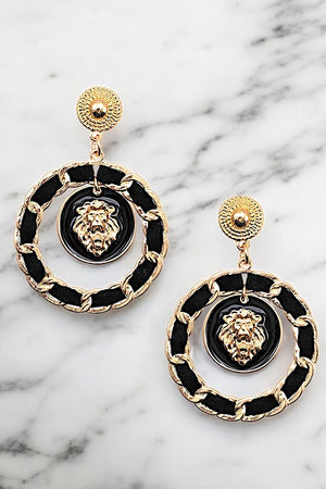 WOVEN ROUND LION HEAD DROP EARRING