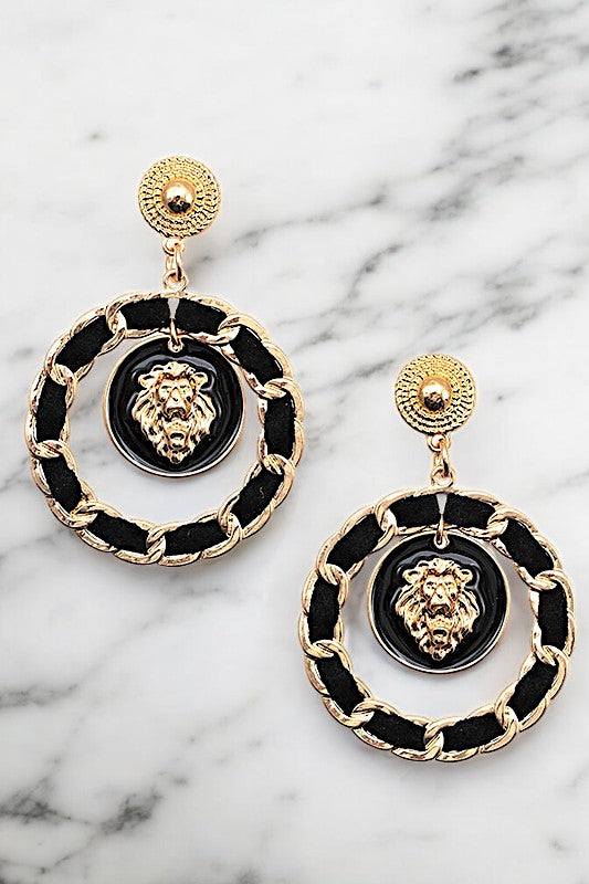 WOVEN ROUND LION HEAD DROP EARRING