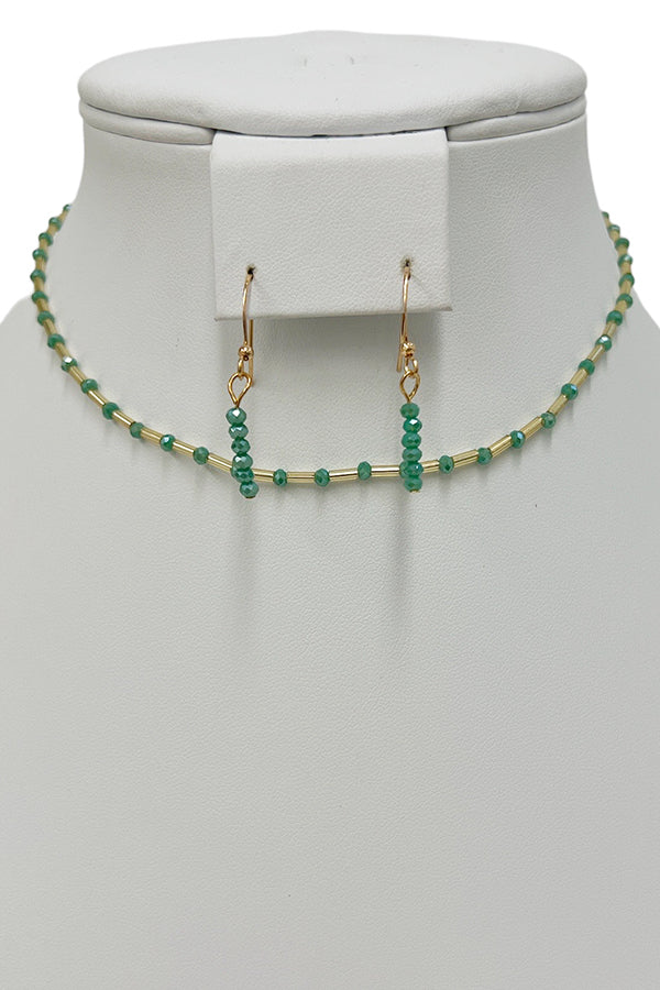 Faceted Glass Bead Bar Choker Necklace Set