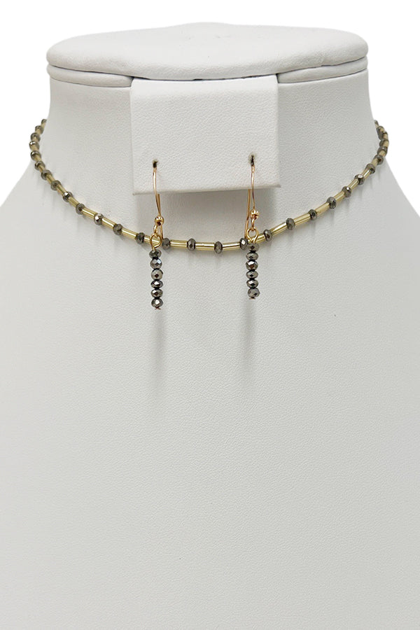 Faceted Glass Bead Bar Choker Necklace Set