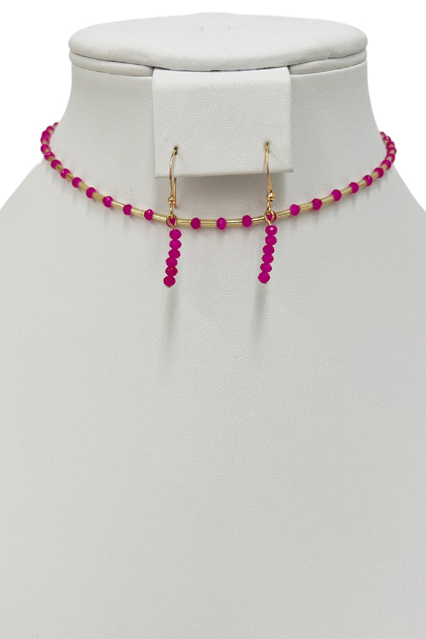 Faceted Glass Bead Bar Choker Necklace Set