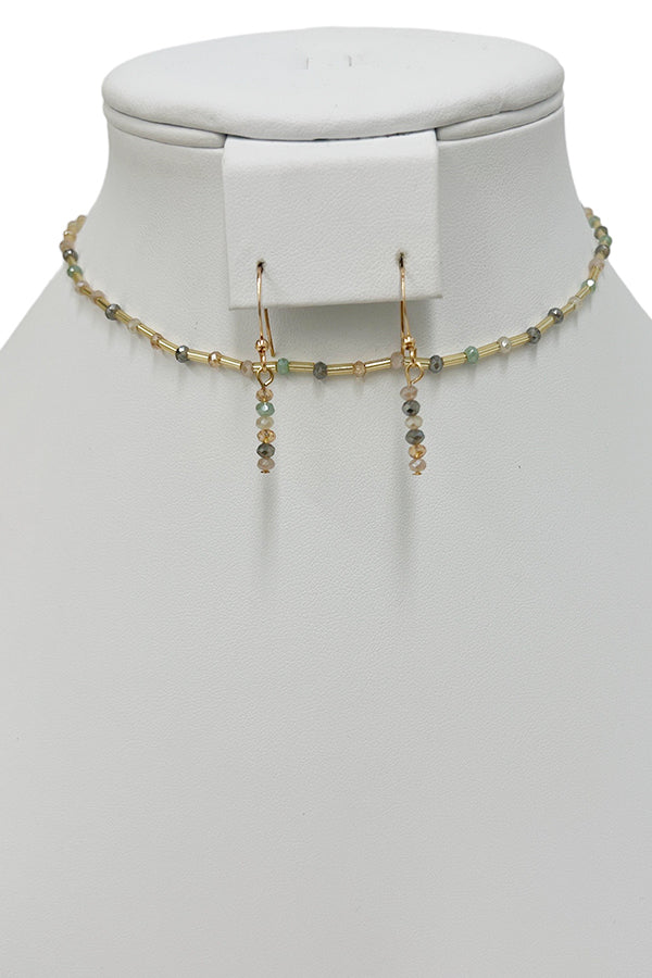 Faceted Glass Bead Bar Choker Necklace Set