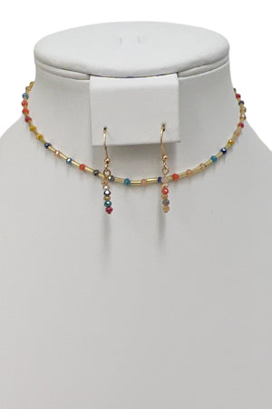 Faceted Glass Bead Bar Choker Necklace Set