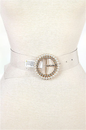 PEARL AND GEM ROUND BUCKLE FASHION BELT
