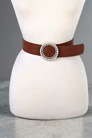PEARL AND GEM ROUND BUCKLE FASHION BELT