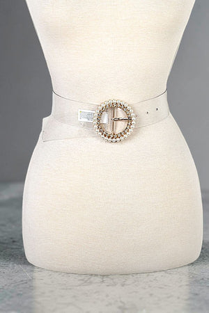 PEARL AND GEM ROUND BUCKLE FASHION BELT