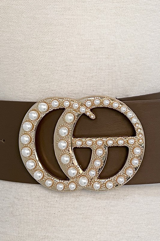 Pearl Buckle Accent Fashion Belt