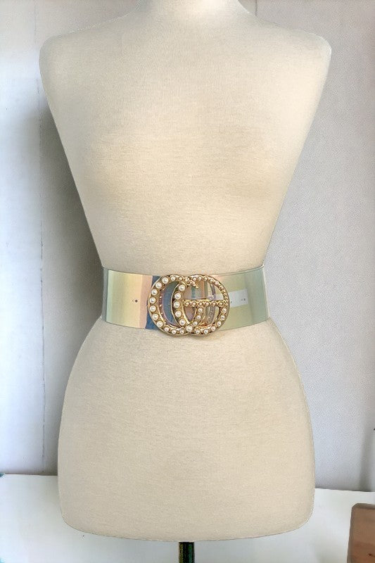 Pearl Buckle Accent Fashion Belt