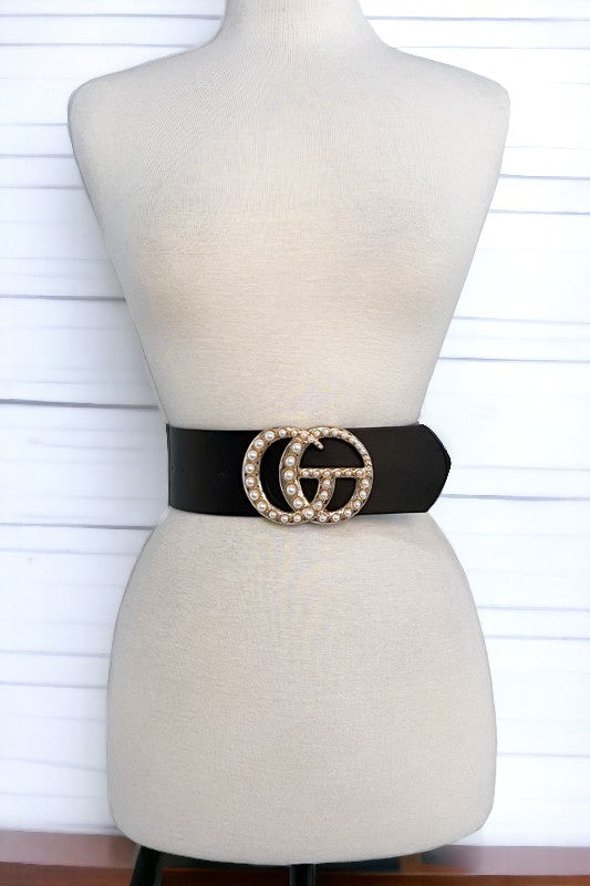 Pearl Buckle Accent Fashion Belt