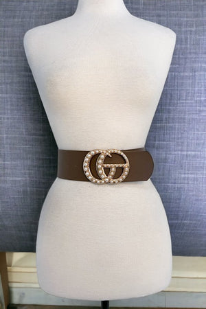 Pearl Buckle Accent Fashion Belt