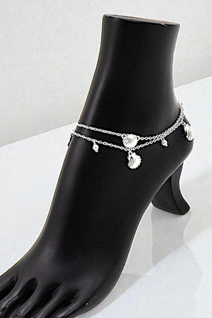 SHELL PEARL DANGLE LAYERED ANKLET