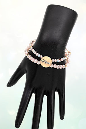 DOUBLE STRAND FACETED GLASS BEAD MAMA DISK BRACELET