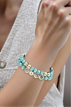 MAMA FACETED GLASS BEAD LAYERED STRETCH BRACELET