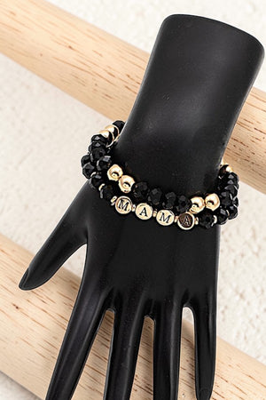 MAMA FACETED GLASS BEAD LAYERED STRETCH BRACELET