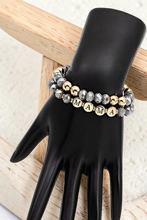 MAMA FACETED GLASS BEAD LAYERED STRETCH BRACELET